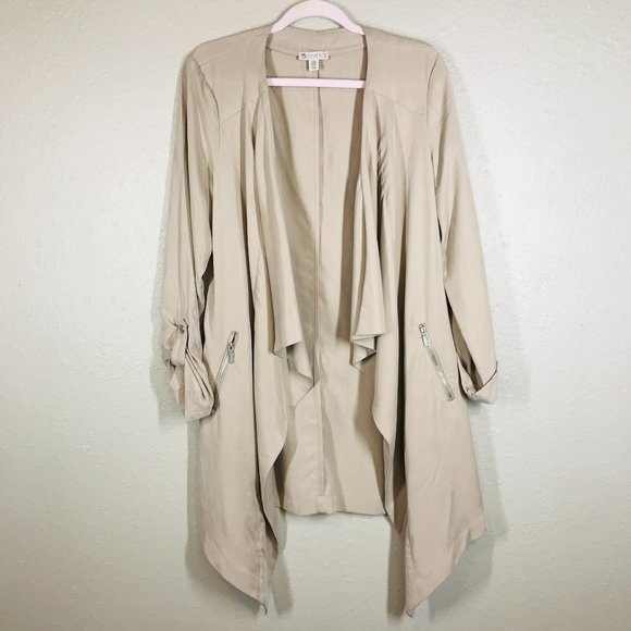 Eliane Rose Sweaters - Eliane Rose Beige Draped Waterfall Open Front Duster